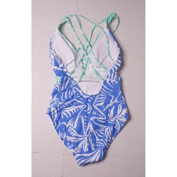 🆕LA BLANCA Beachside Bay Cross Back One Piece Tummy Control Swimsuit Blue 4 - Picture 6 of 7